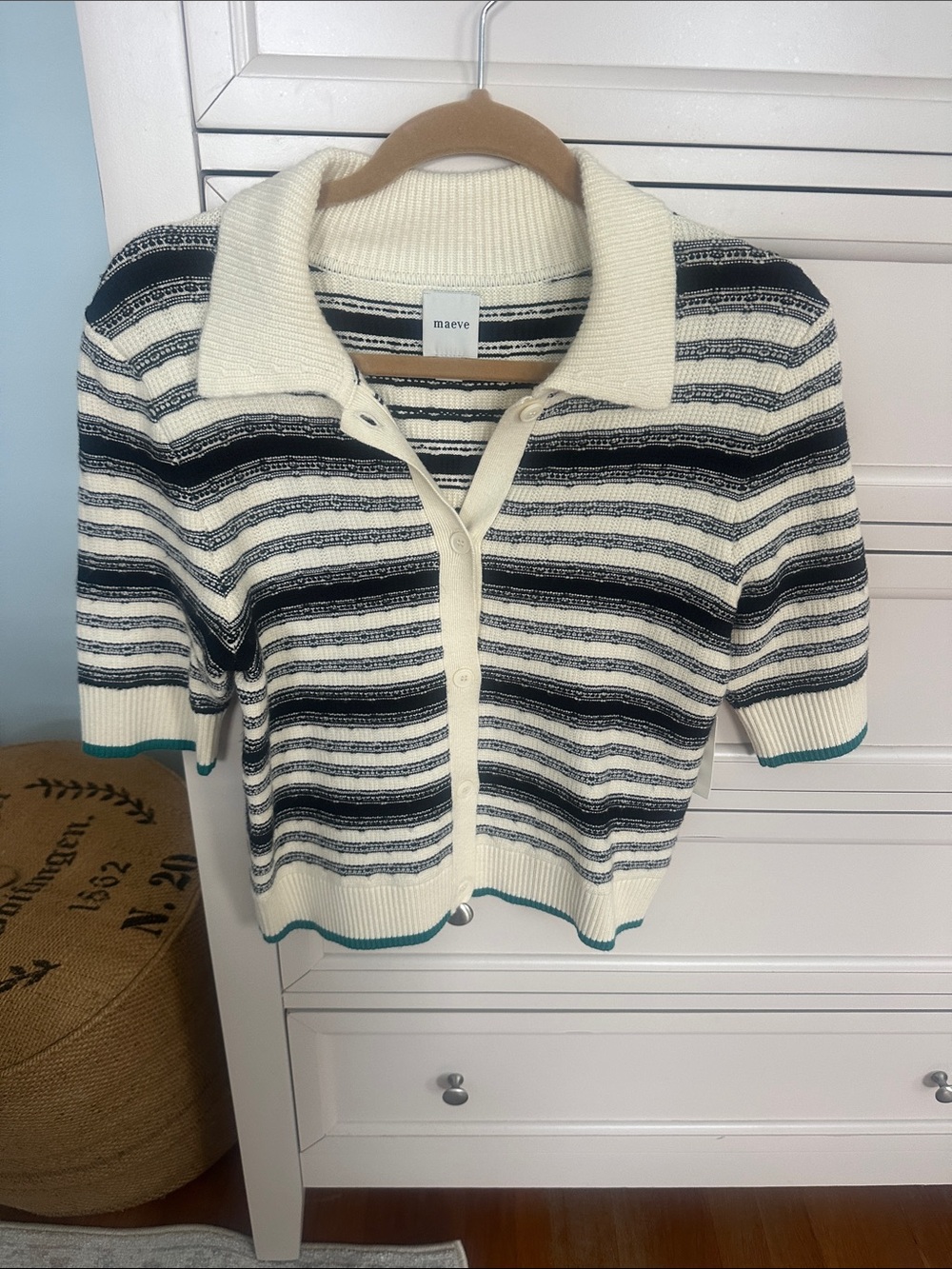 BNWT Maeve Cream and Black Striped Collared Knit Cardigan